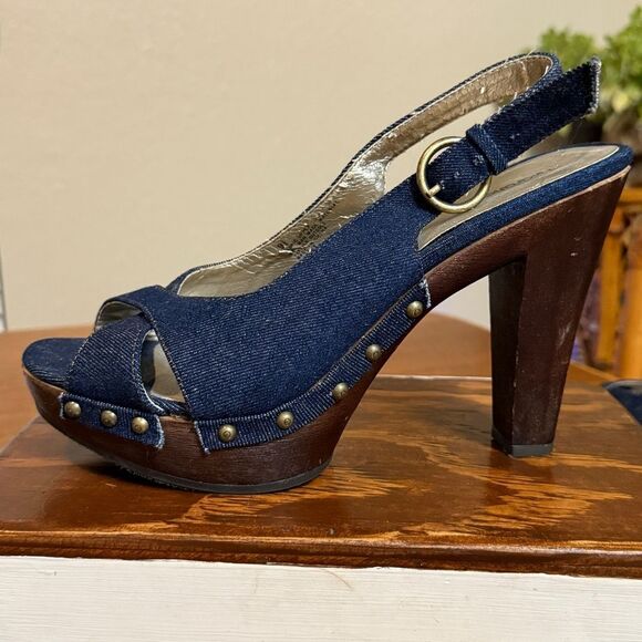 Xhilaration Y2K Block Platform Heels With Denim Upper Strap Blue Brown Size 9.5 - Picture 7 of 15